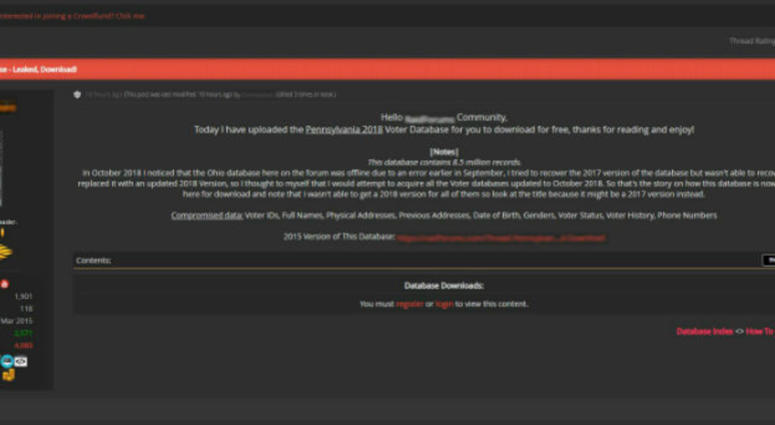 This is an image of a Pennsylvania voting database