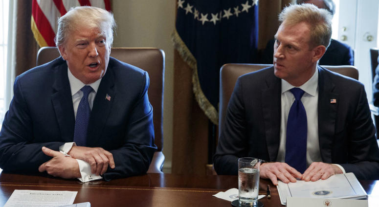 In this April 9, 2018, file photo, Deputy Secretary of Defense Patrick Shanahan, right, listen as President Donald Trump speaks during a cabinet meeting at the White House, in Washington. In this April 9, 2018, file photo, Deputy Secretary of Defense Patrick Shanahan, right, listen as President Donald Trump speaks during a cabinet meeting at the White House, in Washington.