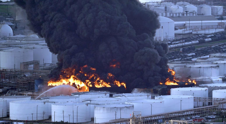 Firefighters battle a petrochemical fire at the Intercontinental Terminals Company Monday, March 18, 2019, in Deer Park, Texas. Firefighters battle a petrochemical fire at the Intercontinental Terminals Company Monday, March 18, 2019, in Deer Park, Texas.