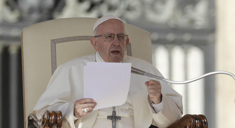 Pope Francis delivers his message on the occasion of his weekly general audience in St.Peter's Square, at the Vatican, Wednesday, Oct. 10, 2018. Pope Francis delivers his message on the occasion of his weekly general audience in St.Peter's Square, at the Vatican, Wednesday, Oct. 10, 2018.