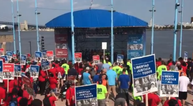 Thousands of union workers from up and down the East Coast gathered at Penn's Landing Wednesday afternoon to stand against the Trump administration's immigration policies. Thousands of union workers from up and down the East Coast gathered at Penn's Landing Wednesday afternoon to stand against the Trump administration's immigration policies.