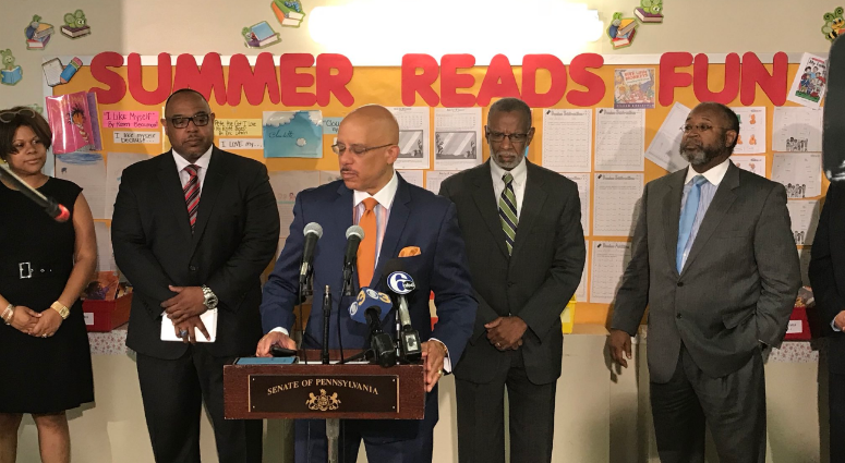 State Sen. Vincent Hughes highlights the Read to Succeed summer program, which takes place at a dozen locations across the city. State Sen. Vincent Hughes highlights the Read to Succeed summer program, which takes place at a dozen locations across the city.