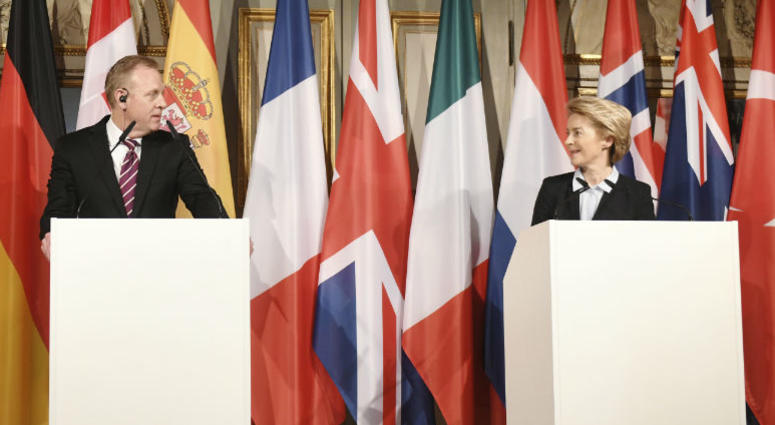 German minister of Defense Ursula von der Leyen, right, looks to United States Secretary of Defense Patrick Shanahan at a press conference during the International Security Conference in Munich, Germany, Friday, Feb. 15, 2019. German minister of Defense Ursula von der Leyen, right, looks to United States Secretary of Defense Patrick Shanahan at a press conference during the International Security Conference in Munich, Germany, Friday, Feb. 15, 2019.