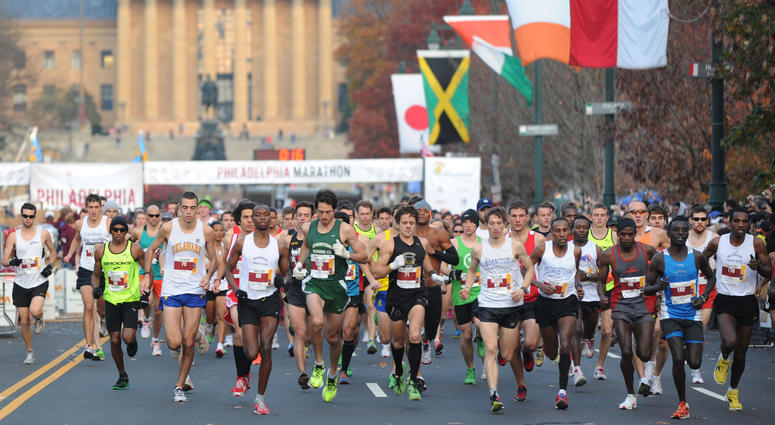 Runners start the Philadelphia Marathon on Sunday, November 20, 2011 in Philadelphia, Pennsylvania. Philadelphia Marathon 2011