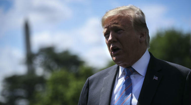 President Donald Trump speaks to members of the media before boarding Marine One from the South Lawn of the White House on May 14, 2019 in Washington, DC. Trump is heading to Louisiana. President Donald Trump speaks to members of the media before boarding Marine One from the South Lawn of the White House on May 14, 2019 in Washington, DC. Trump is heading to Louisiana.