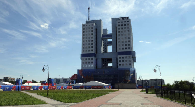 In this photo taken on Wednesday, June 27, 2018, a view of a 21-floor concrete structure building in Kaliningrad, Russia In this photo taken on Wednesday, June 27, 2018, a view of a 21-floor concrete structure building in Kaliningrad, Russia