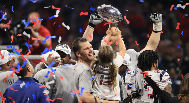 Preliminary ratings for Sunday night's Super Bowl 53 show a 5% decline from last year's game. Tom Brady at Super Bowl 53
