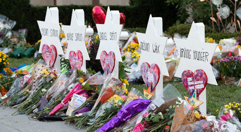A memorial outside the Tree of Life Congregation Synagogue in Pittsburgh is seen during the visit of President Donald J. Trump and First Lady Melania Trump Tuesday, Oct. 30, 2018. A memorial outside the Tree of Life Congregation Synagogue in Pittsburgh is seen during the visit of President Donald J. Trump and First Lady Melania Trump Tuesday, Oct. 30, 2018.