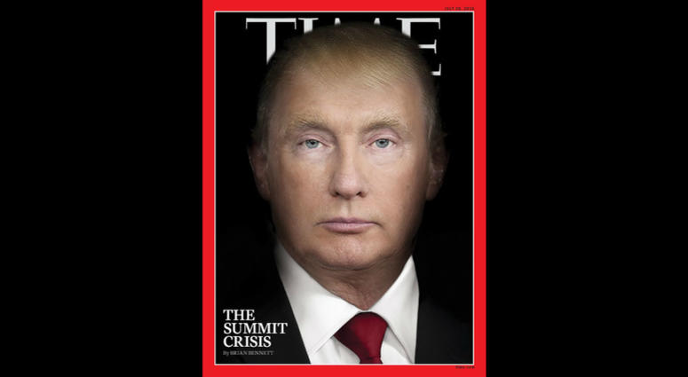 For the second month in a row, Time magazine has put a provocative photo illustration of President Donald Trump on its cover -- this time, morphing him into Russian President Vladimir Putin. Time Trump and Putin face smash