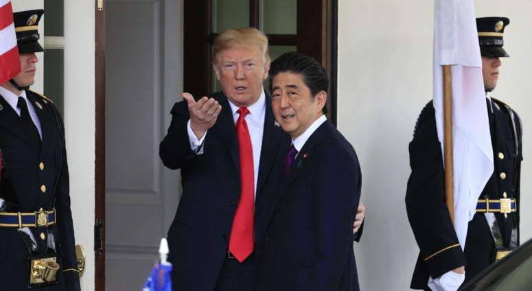 President Donald Trump welcomes Japanese Prime Minister Shinzo Abe to the White House in Washington, Thursday, June 7, 2018. President Donald Trump welcomes Japanese Prime Minister Shinzo Abe to the White House in Washington, Thursday, June 7, 2018.