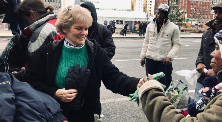 Helen Ober and her family distribute clothing and other items to homeless people in Center City every year on Christmas Day. Helen Ober and her family distribute clothing and other items to homeless people in Center City every year on Christmas Day.