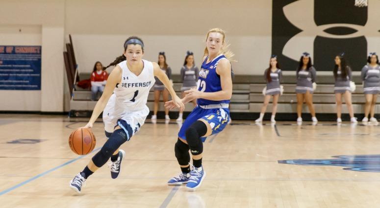 Jefferson red-shirt sophomore guard Caitlyn Cunningham led the way in the win with a huge performance. Jefferson red-shirt sophomore guard Caitlyn Cunningham
