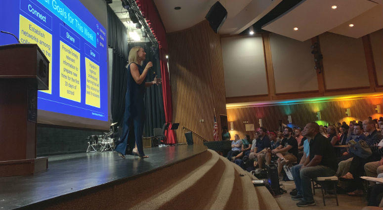 Nearly 700 newly hired Philadelphia teachers gathered at the Arts Academy at Benjamin Rush in Northeast Philly, Aug. 5, 2019, to start a week of orientation, coaching and planning. Philadelphia teacher orientation