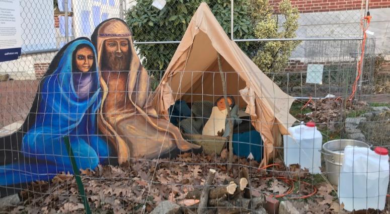 The Old First Reformed United Church of Christ has replaced its traditional live animal nativity scene with a refugee tent. The Old First Reformed United Church of Christ has replaced its traditional live animal nativity scene with a refugee tent.
