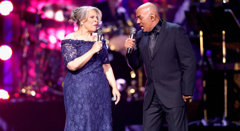 Recording artists Patti Austin (left) and James Ingram perform onstage, April 13, 2013 in Las Vegas, Nevada. Ingram died Jan. 29, 2019 at the age of 66. Patti Austin (left) and James Ingram