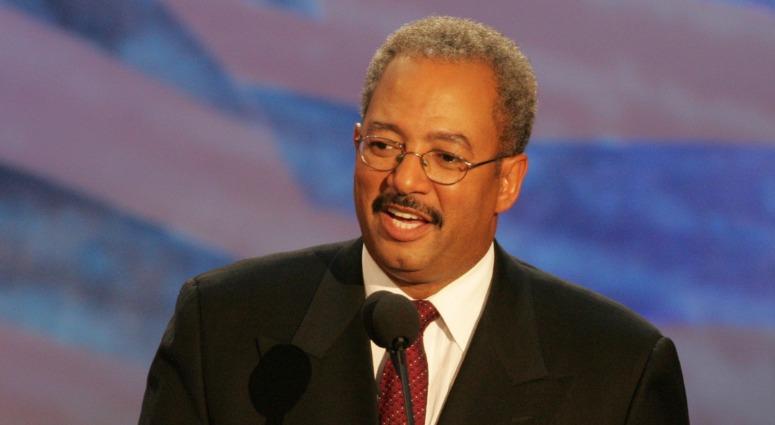 Then-Rep. Chaka Fattah speaks to delegates on the third day of the Democratic National Convention in Boston, Massachusetts, July 28, 2004. Chaka Fattah