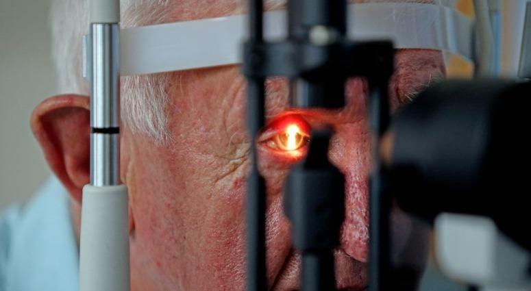 Partially sighted pensioner Raymond Flynn, 80, from Audenshaw, Manchester, has his sight checked by surgeon Professor Paulo Stagna from The Wellcome Trust Clinical Research Facility at University Manchester Hospital. Partially sighted pensioner Raymond Flynn, 80, from Audenshaw, Manchester, has his sight checked by surgeon Professor Paulo Stagna from The Wellcome Trust Clinical Research Facility at University Manchester Hospital.