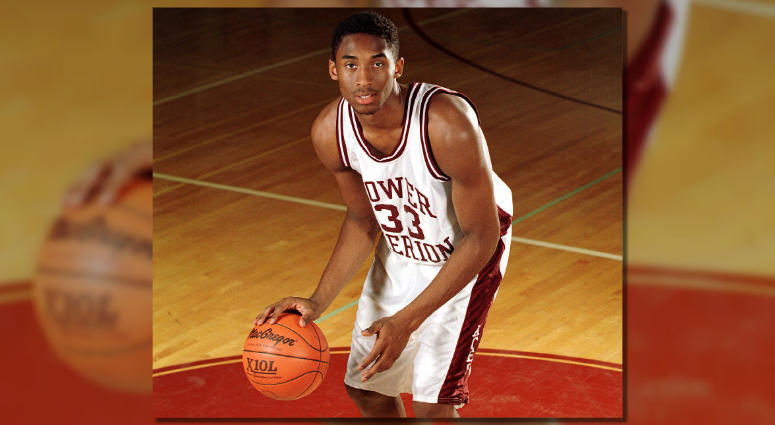 Kobe Bryant photographed on court at Lower Merion High School. Kobe Bryant photographed on court at Lower Merion High School.