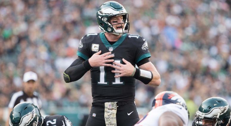 Philadelphia Eagles quarterback Carson Wentz (11) under center against the Denver Broncos during the third quarter at Lincoln Financial Field on Nov. 5, 2017. Philadelphia Eagles quarterback Carson Wentz
