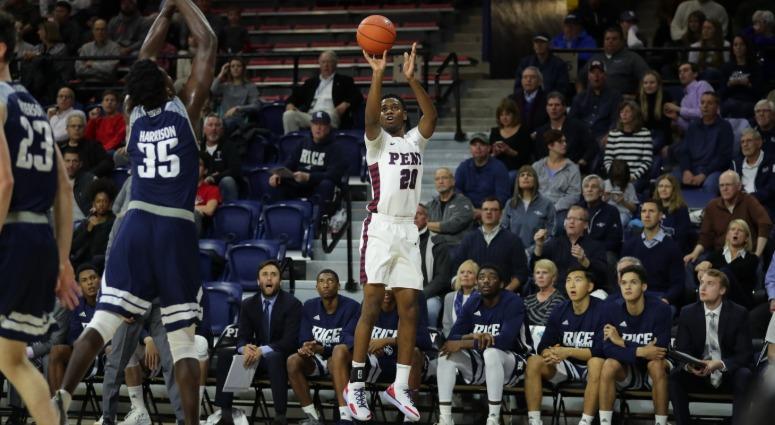 Penn freshman Bryce Washington is shooting 56 percent from three so far this season. Penn freshman Bryce Washington is shooting 56 percent from three so far this season.