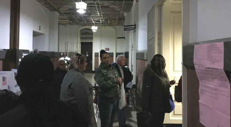 Absentee ballot line at Philadelphia City Commissioner's office, Tuesday, Oct. 30.