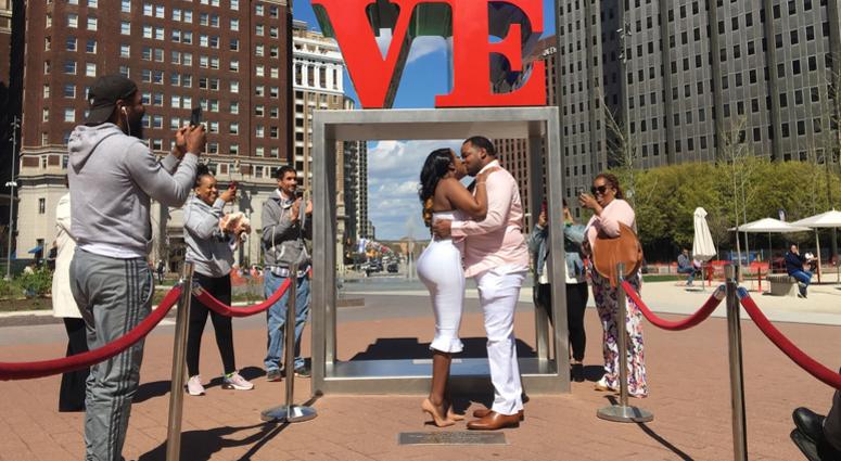 Ikea Faust and Kuzell Bivins get married in Love Park for Wedding Wednesday on April 10, 2019. Ikea Faust and Kuzell Bivins get married in Love Park.