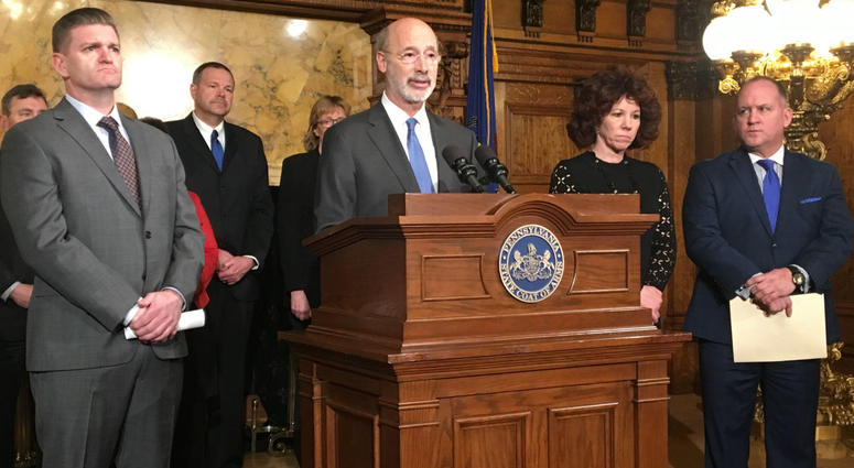 Gov. Tom Wolf announces a new shale tax proposal at the state Capitol. Gov. Tom Wolf announces a new shale tax proposal at the state Capitol.
