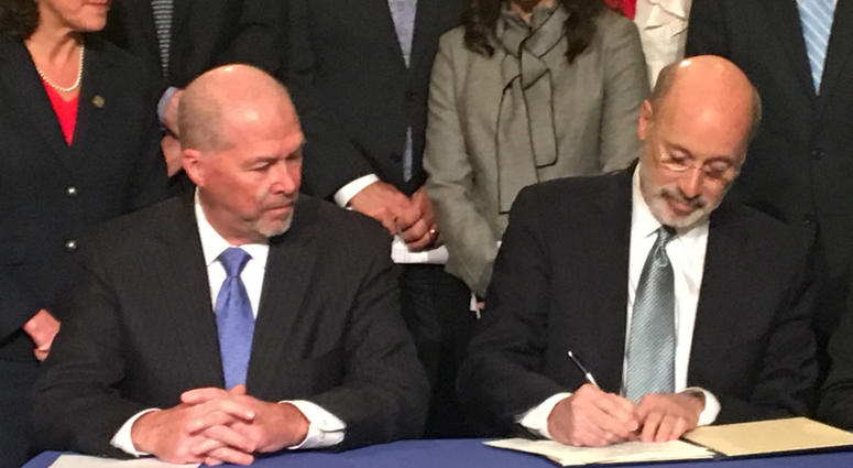 Gov. Wolf signs an executive order in the Capitol rotunda Tuesday. Gov. Wolf signs an executive order in the Capitol rotunda Tuesday.