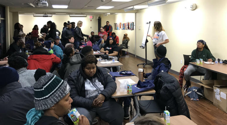 Volunteers gather count homeless young people in Philadelphia. Volunteers gather count homeless young people in Philadelphia.