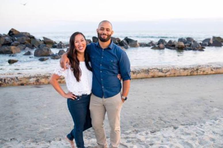 Dorothy and her fiance on the beach. engagement photo