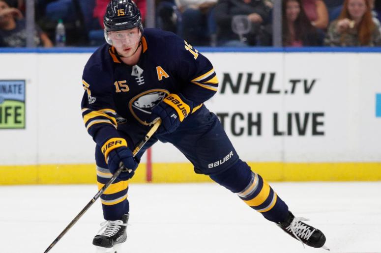 Sep 23, 2017; Buffalo, NY, USA; Buffalo Sabres center Jack Eichel (15) during the game against the Toronto Maple Leafs at KeyBank Center.