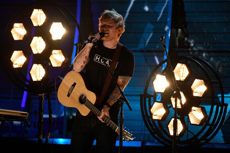 Feb 12, 2017; Los Angeles, CA, USA; Ed Sheeran performs during the 59th Annual Grammy Awards at Staples Center