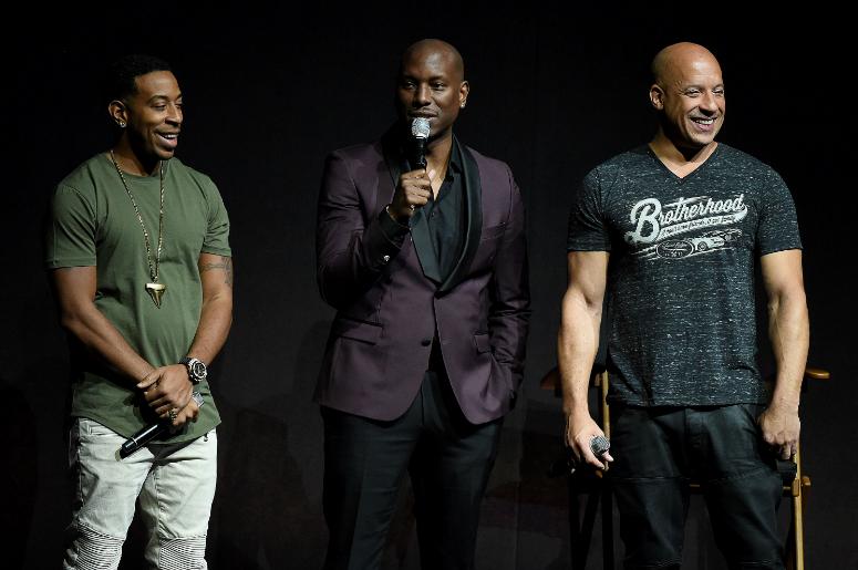 Ludacris, Tyrese Gibson, and Vin Diesel. Ludacris, Tyrese Gibson, and Vin Diesel onstage at the CinemaCon 2017 Universal Pictures presentation.