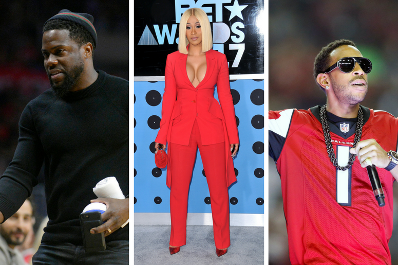 Kevin Hart, Cardi B, and Ludacris Comedian Kevin Hart, Rapper Cardi B, Rapper Ludacris