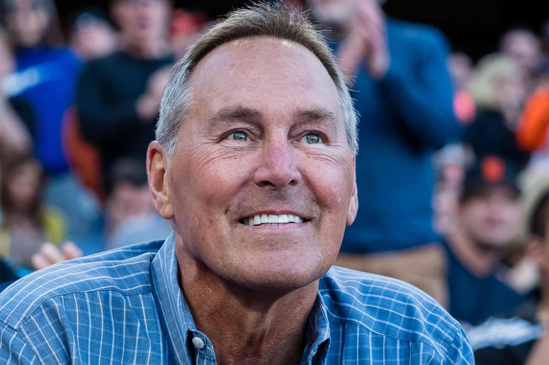 Dwight Clark Apr 29, 2017; San Francisco, CA, USA; NFL former player Dwight Clark is introduced to a standing ovation during the fourth inning between the San Francisco Giants and the San Diego Padres at AT&T Park.