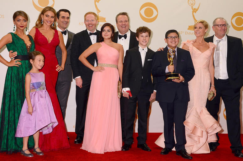 Cast of "Modern Family" 22 September 2013 - Los Angeles, California - Cast of "Modern Family". 65th Annual Primetime Emmy Awards - Press Room held at Nokia Theatre L.A. Live. Photo Credit: Birdie Thompson/AdMedia/Sipa USA