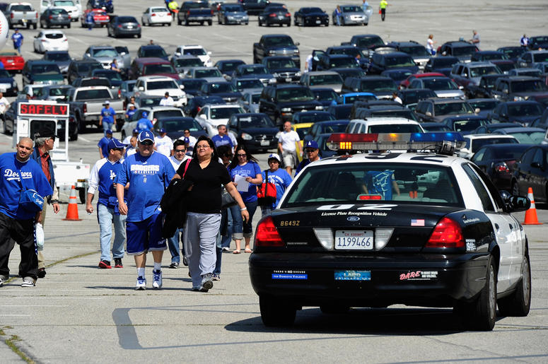 Dodger Stadium LOS ANGELES, CA - APRIL 10: Los Angeles Police Department officers patrol Dodger Stadium prior during the home opener against the Pittsburgh Pirates on April 10, 2012 in Los Angeles, California. Security was high at the stadium for the home opener after a