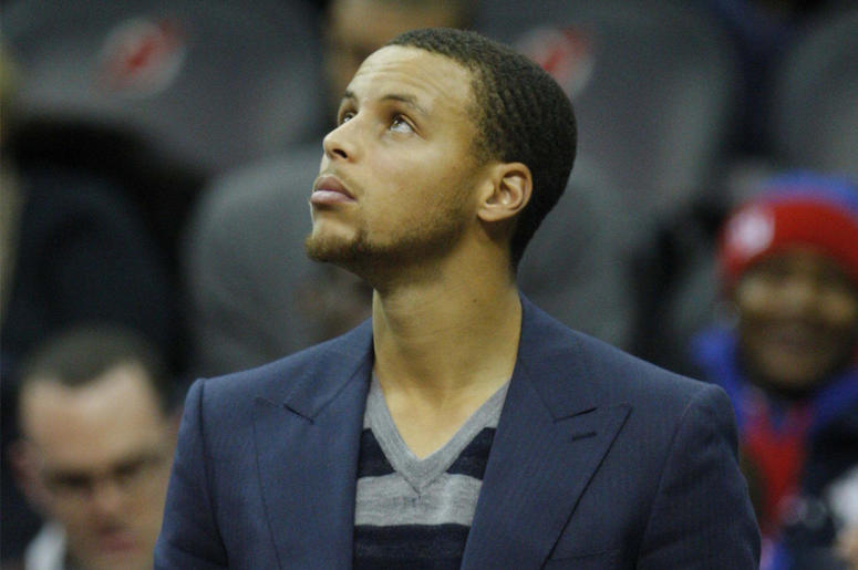 Stephen Curry Jan 18, 2012; Newark, NJ, USA; Golden State Warriors point guard Stephen Curry not suited for game against the New Jersey Nets at the Prudential Center. New Jersey Nets defeat the Golden State Warriors 107-100. Mandatory Credit: Jim O'Connor-USA TODAY Spo