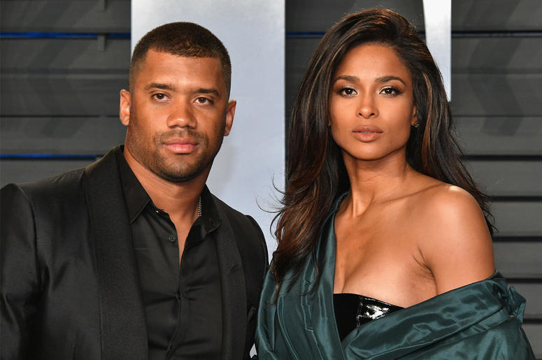 Russell Wilson and Ciara BEVERLY HILLS, CA - MARCH 04: Russell Wilson (L) and Ciara attend the 2018 Vanity Fair Oscar Party hosted by Radhika Jones at Wallis Annenberg Center for the Performing Arts on March 4, 2018 in Beverly Hills, California. (Photo by Dia Dipasupil/Getty Imag