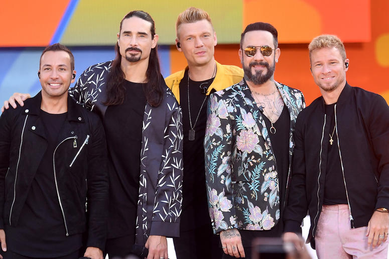 (L-R) Howie D., Kevin Richardson, Nick Carter, AJ McLean and Brian Littrell of the Backstreet Boys NEW YORK, NY - JULY 13: (L-R) Howie D., Kevin Richardson, Nick Carter, AJ McLean and Brian Littrell of the Backstreet Boys perform on ABC's 'Good Morning America' at SummerStage at Rumsey Playfield, Central Park on July 13, 2018 in New York City. (Photo b