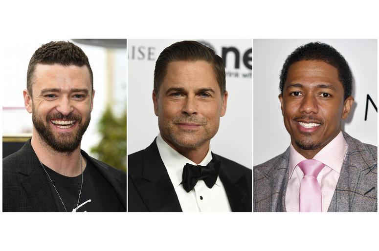 AP18214672773202 This combination photo shows, from left, actor-singer Justin Timberlake, actor Rob Lowe and comedian-TV host Nick Cannon who are involved in three game shows debuting on Fox. Timberlake co-created and will executive produce "Spin the Wheel." Lowe will hos