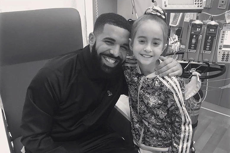 AP18233677315463 This Monday, Aug, 20, 2018 photo provided by the rapper Drake shows him posing with Sofia Sanchez, at Lurie Children's Hospital in Chicago. Drake surprised her after she recorded a video of herself dancing to the rapper's "In My Feelings" and invited him