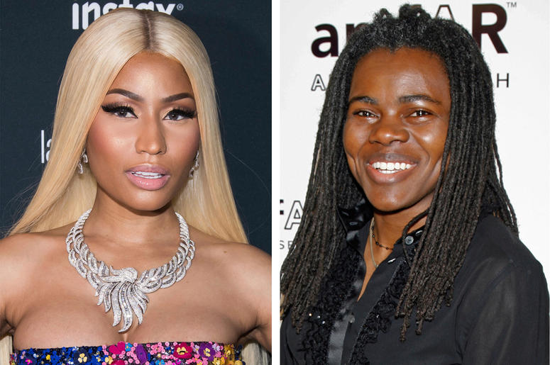 AP18296705640727 This combination photo shows Nicki Minaj at the Harper's BAZAAR 'Icons by Carine Roitfeld' party in New York on Sept. 8, 2017, left, and Tracy Chapman at a benefit event on behalf of amfAR (American Foundation for AIDS Research) in New York on Jan. 31, 20