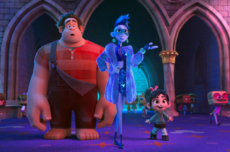 "Ralph Breaks the Internet" This image released by Disney shows characters, from left, Ralph, voiced by John C. Reilly, Yess, voiced by Taraji P. Henson and Vanellope von Schweetz, voiced by Sarah Silverman in a scene from "Ralph Breaks the Internet." Studios on Sunday, Nov. 25, 201