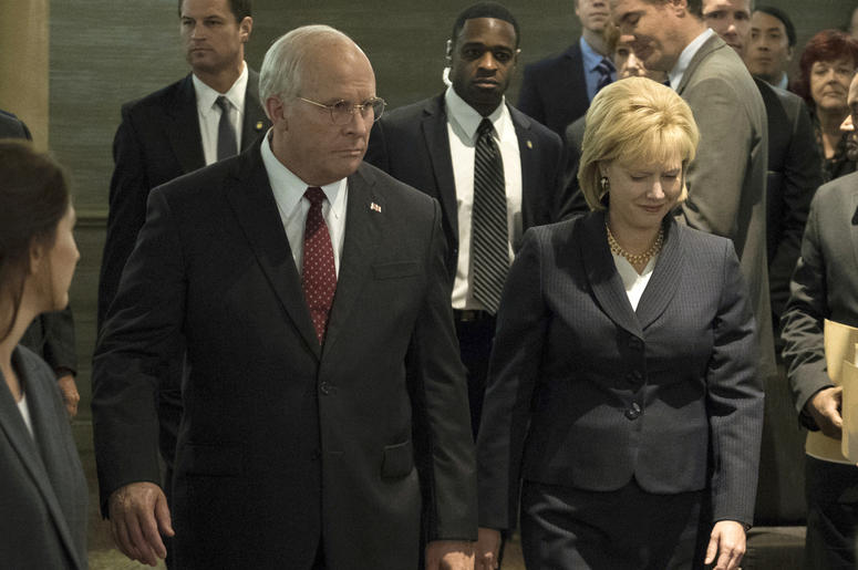 AP18339797038809 This image released by Annapurna Pictures shows Christian Bale as Dick Cheney, left, and Amy Adams as Lynne Cheney in a scene from "Vice." On Thursday, Dec. 6, 2018, the film was nominated for a Golden Globe award for best motion picture musical or comedy