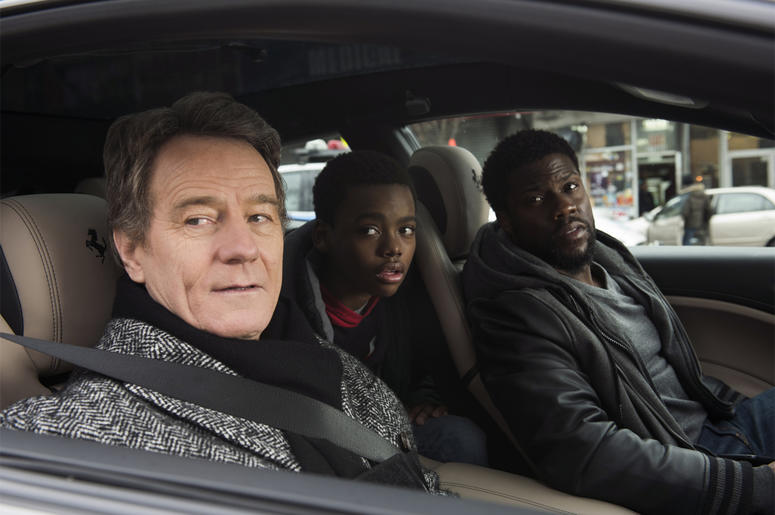 AP19013089160822 This image released by STXfilms shows Bryan Cranston, from left, Jahi Di'Allo Winston, and Kevin Hart in a scene from "The Upside." (David Lee/STXfilms via AP)