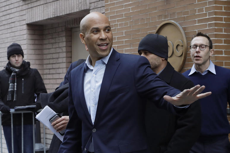 AP19032628177529 U.S. Sen. Cory Booker, D-NJ, leaves ABC studios in New York after an appearance on The View, Friday, Feb. 1, 2019. Booker on Friday declared his bid for the presidency in 2020 with a sweeping call to unite a deeply polarized nation around a "common purpos