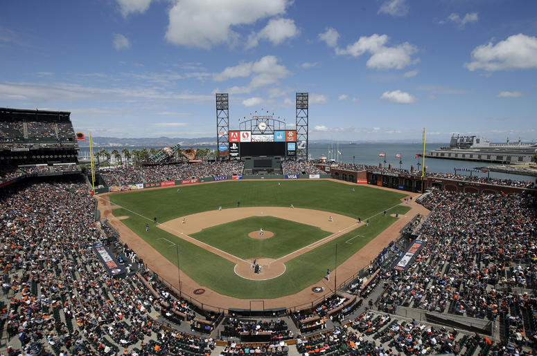 AP19035223664833 This June 15, 2016, file photo shows AT&T Park from an overhead view as the San Francisco Giants play the Milwaukee Brewers during a baseball game in San Francisco. The Oakland Raiders are in talks with the Giants about playing their home games next seaso