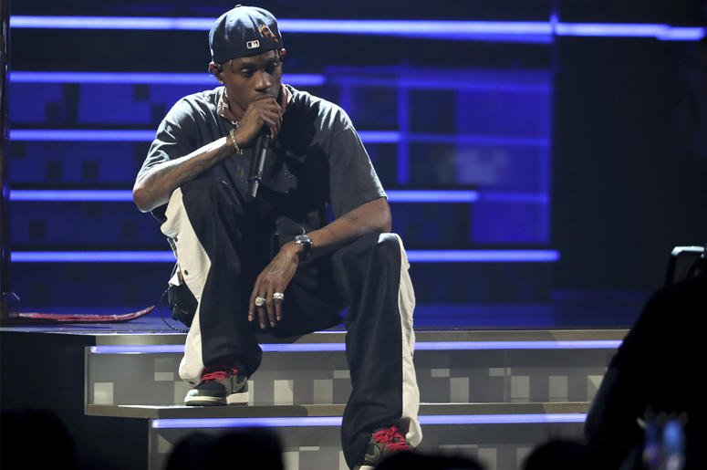 AP19042125611321 Travis Scott performs a medley at the 61st annual Grammy Awards on Sunday, Feb. 10, 2019, in Los Angeles. (Photo by Matt Sayles/Invision/AP)