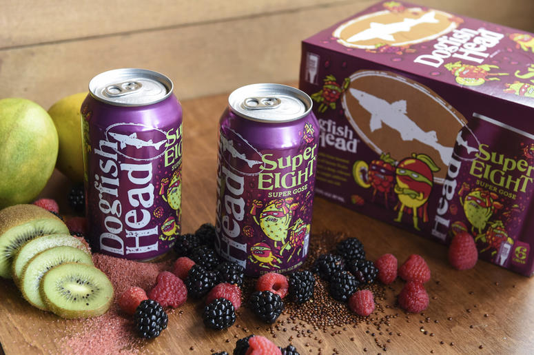 AP19082660163999 In this undated photo provided by Dogfish Head Craft Brewery, cans of Dogfish's SuperEight beer are displayed on a table in Milton, Del. (Dogfish Head Craft Brewery via AP)